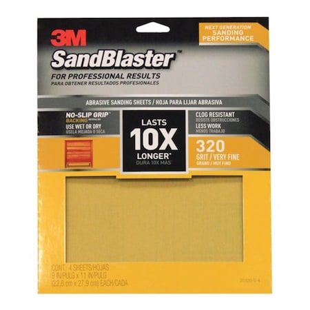 Pinpoint 20320-G-4 SandBlaster Sandpaper with No Slip Grip Backing  320 Grit  11 x 9 in. PI153807